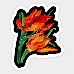 Bright Red Flamboyant Parrot Tulips Botanical Art Vector Sticker